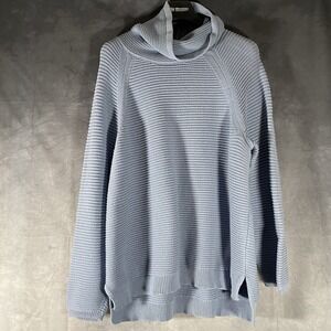 Kenneth Cole Reaction Knit Sweater XL Blue Cowl Neck Cotton Pullover